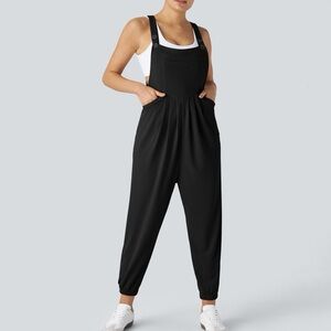 HALARA Adjustable Strap Button Multiple Pockets Waffle Casual Jogger Overalls